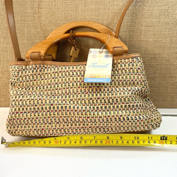 Vintage Fossil Purse Bag Satchel With Wooden Handles and Key Accessory - Picture 3 of 15